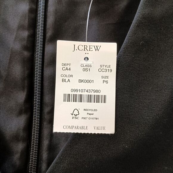 J Crew Dress 6 Petite Black Sleeveless V Neck Shift Mini Dress Lined CC319 NWT - Picture 6 of 9